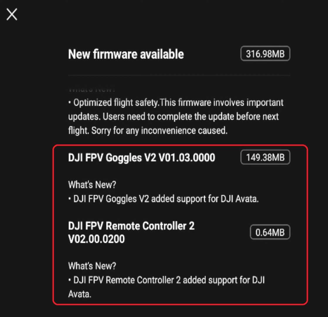 A image of DJI Avata Filmware Details