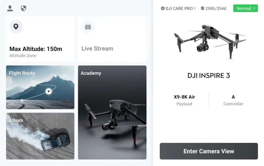 A image of DJI Inspire 3 RC App option