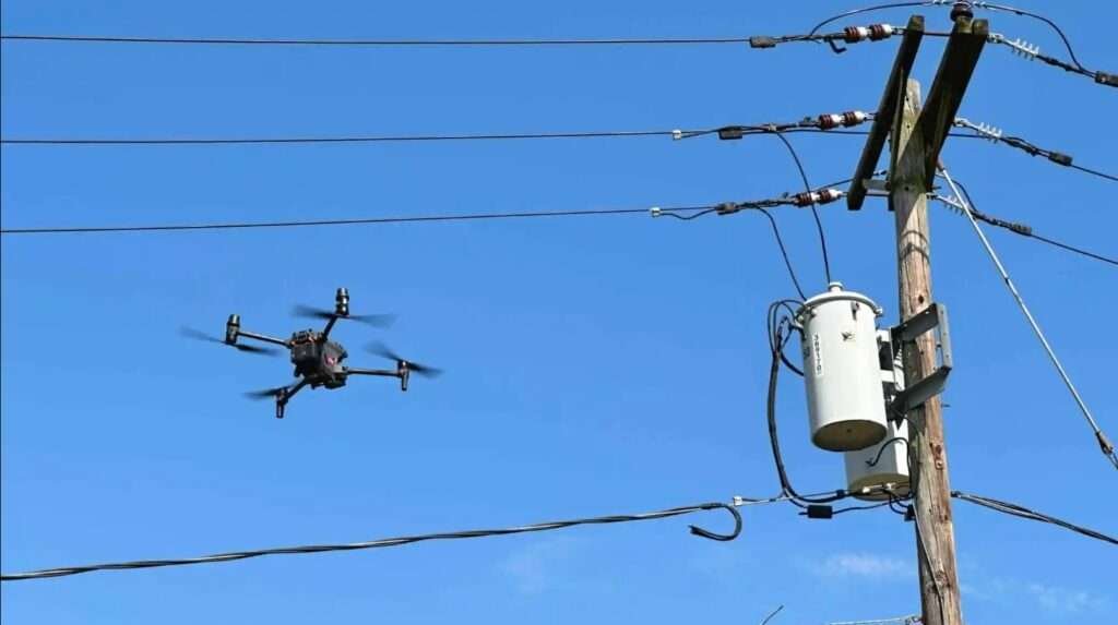 A Picture Drone Near Electrical Wires causing losing signal