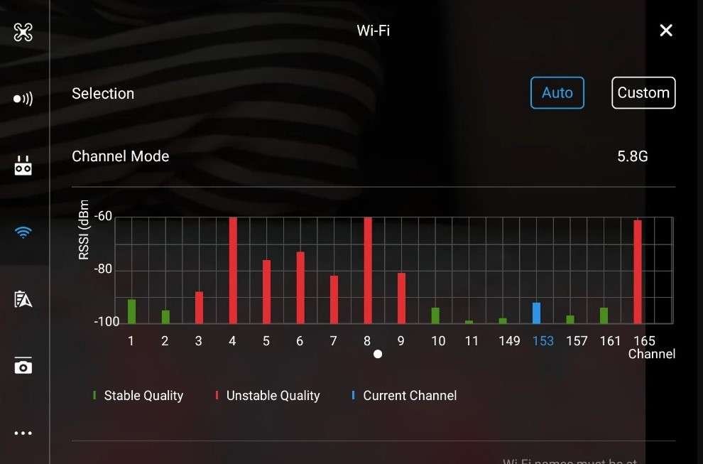 A image of DJI Go 4 App WiFi Channel Selection