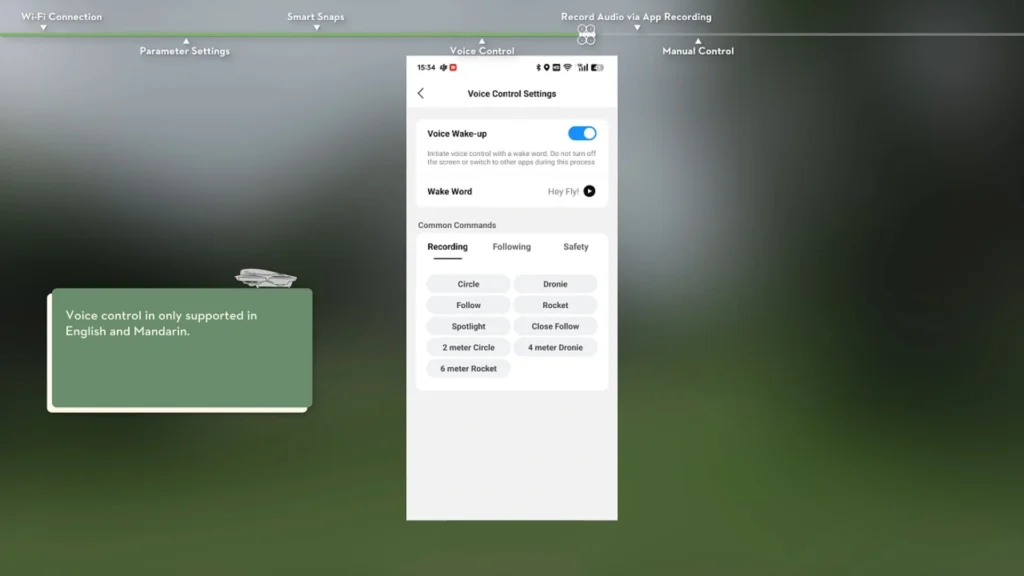 9 Missing Features and Limitations In DJI Neo A image of Limited Voice Control Language
