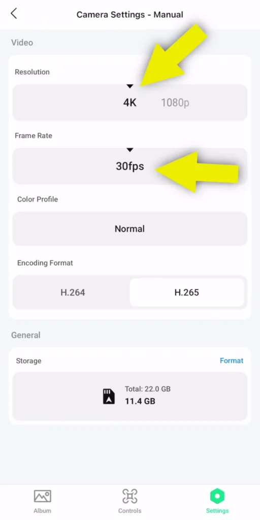 13 Best Settings to Improve DJI Neo Video Quality A image of Camera Settings