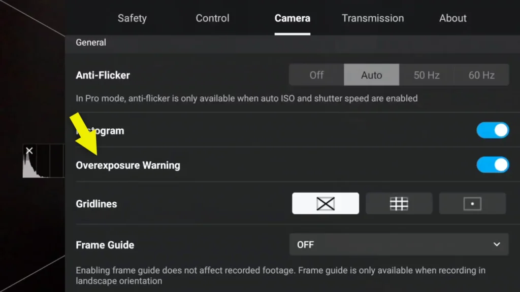 13 Best Settings to Improve DJI Neo Video Quality A image of Overexposure Warning