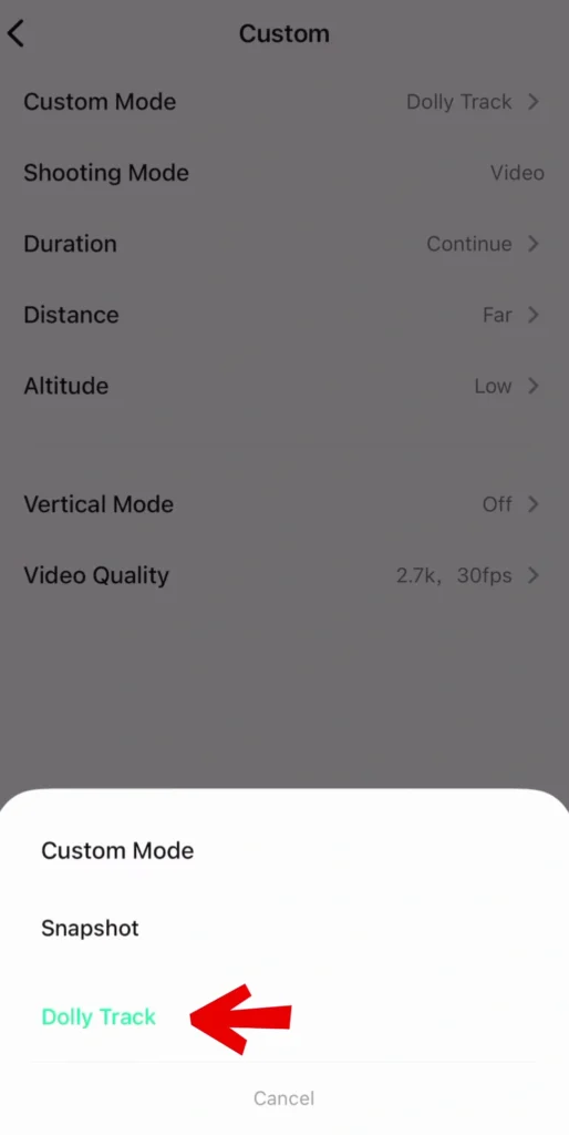 HoverAir X1 Best Settings & Advanced Modes A image of Dolly Track