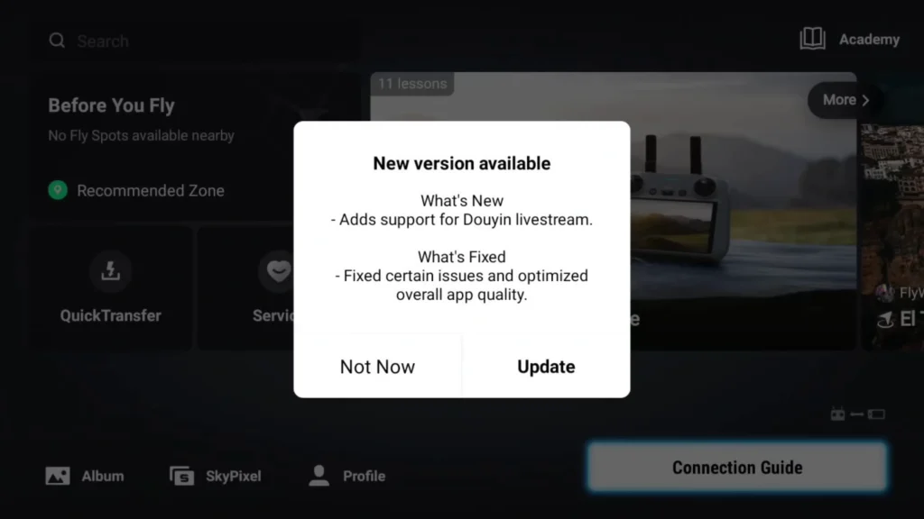 DJI Fly App Update 1.15.8 : What's New and Improved? A image of DJI FLY APP 1.15.8 Update