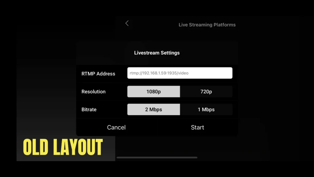DJI Fly App Update 1.15.8 : What's New and Improved? A image of DJI FLY APP livestream_Old Option