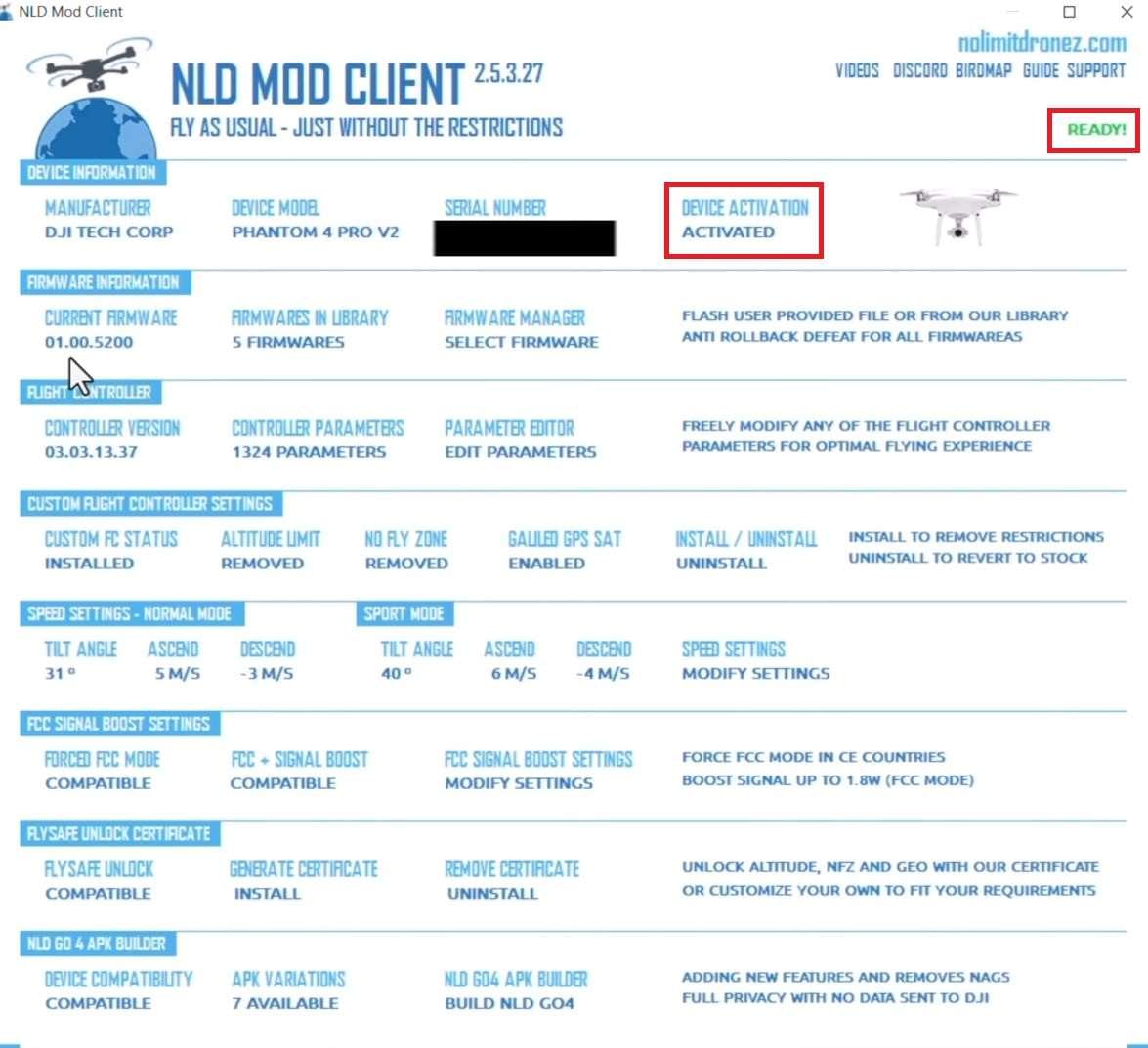 Unlock DJI Phantom 4: Turbocharge Performance by Breaking NFZ & Altitude Restrictions A image Of NLD MOD Client Connected To Drone