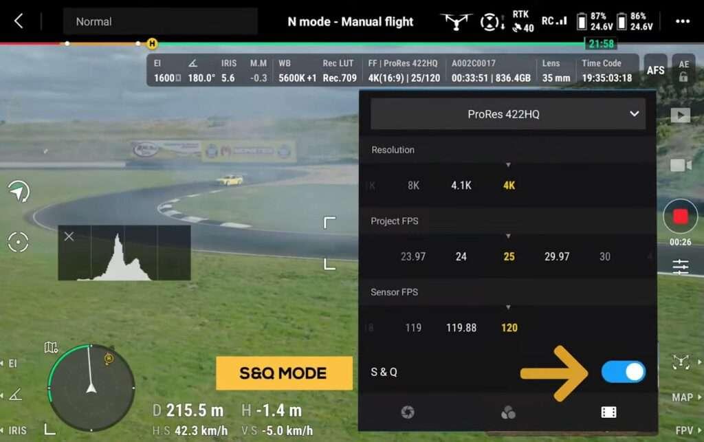 A image of Inspire 3 SQ Mode settings