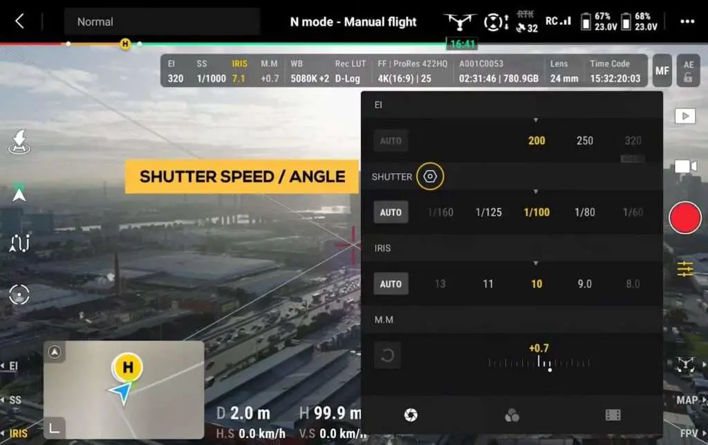 DJI INSPIRE 3 Drone BEST Settings A image of Inspire 3 Shutter Speed Angle Settings