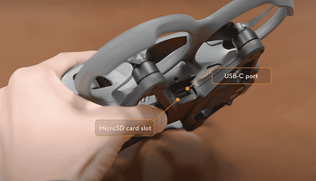 A Picture of DJI Avata 2 Micro SD Card and USB Type - C port