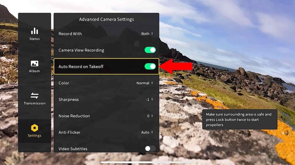 A image of Auto Record On Takeoff settings