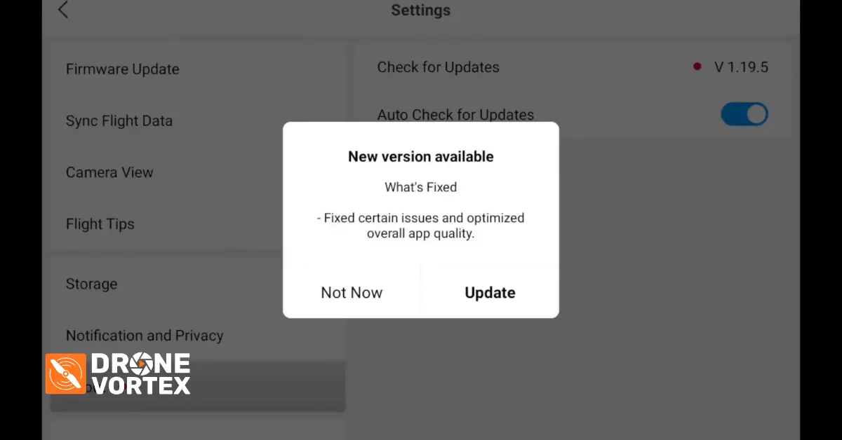 A image of DJI Fly App 1.19.5 Update